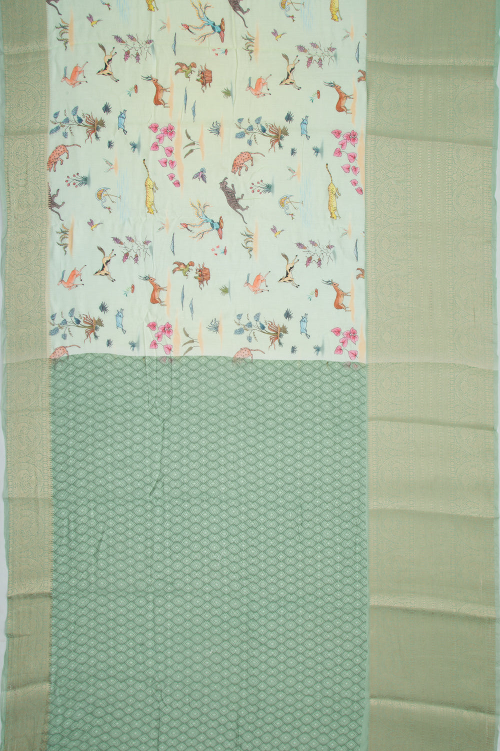 Munga Tussar Printed Sky Blue Saree