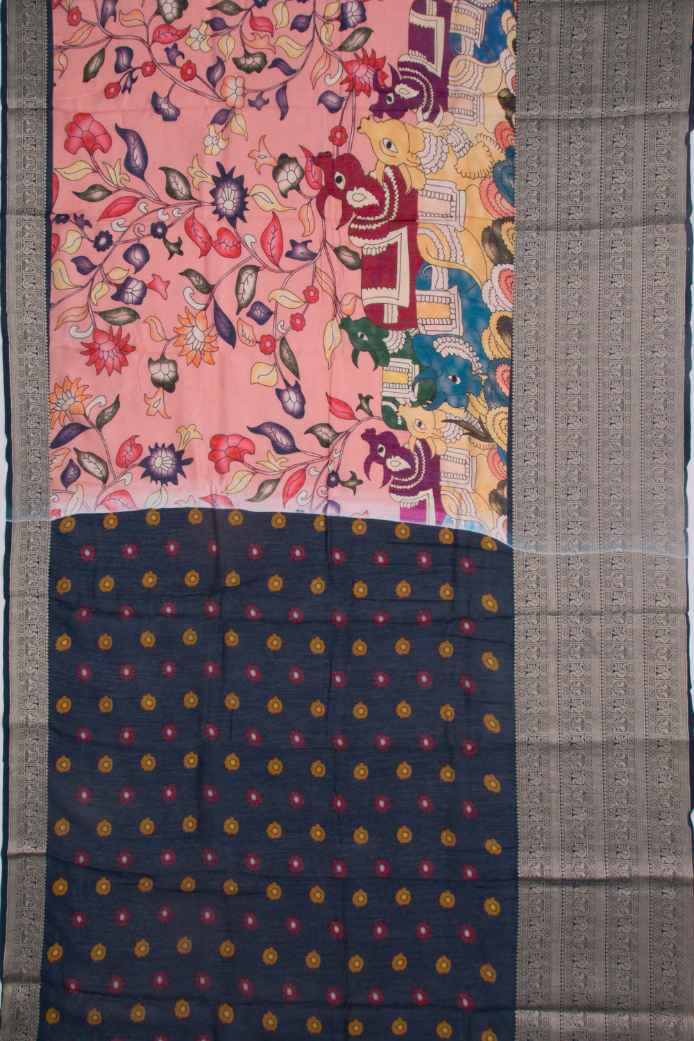 Munga Tussar Printed Peach Saree