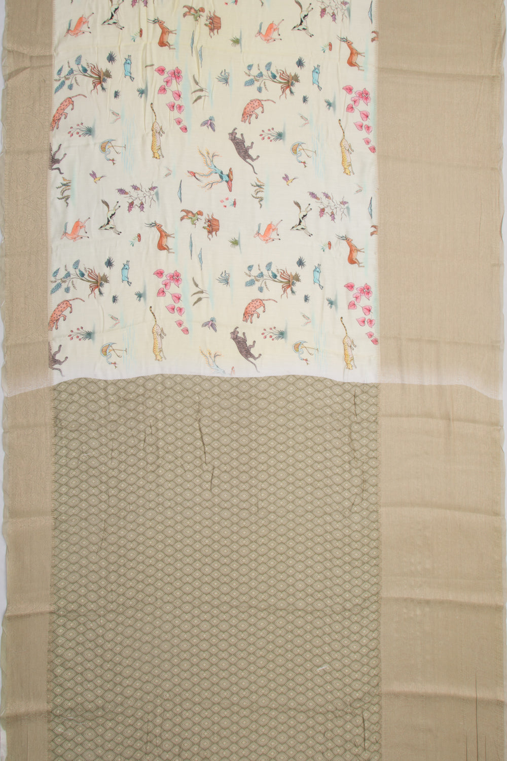 Munga Tussar Printed Pastel Yellow Saree