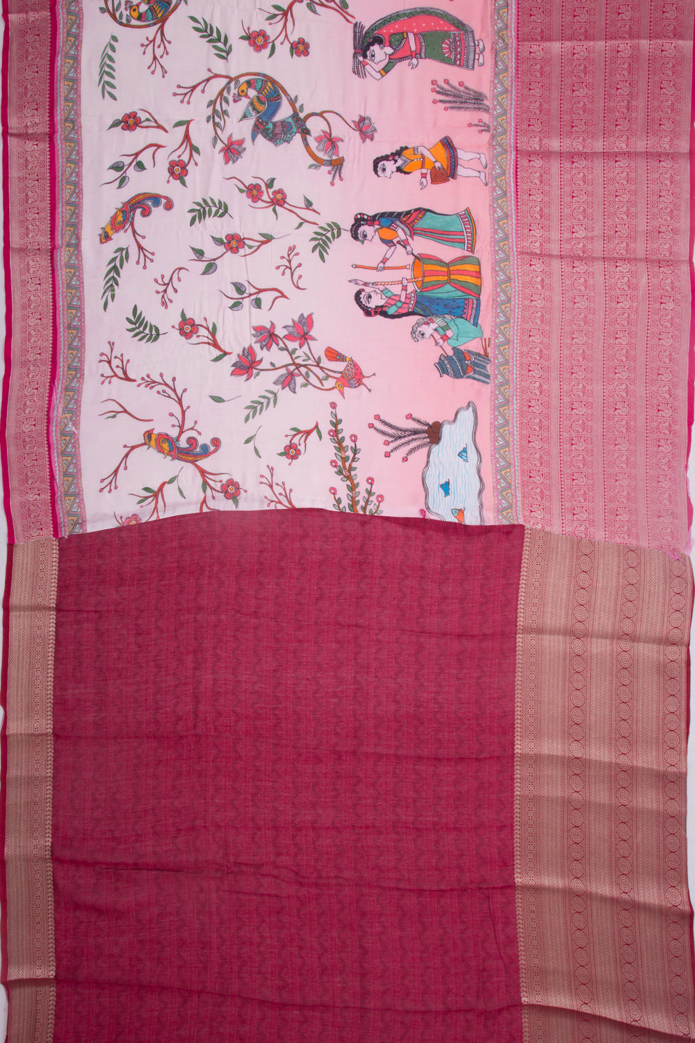 Munga Tussar Printed Pastel Pink Saree