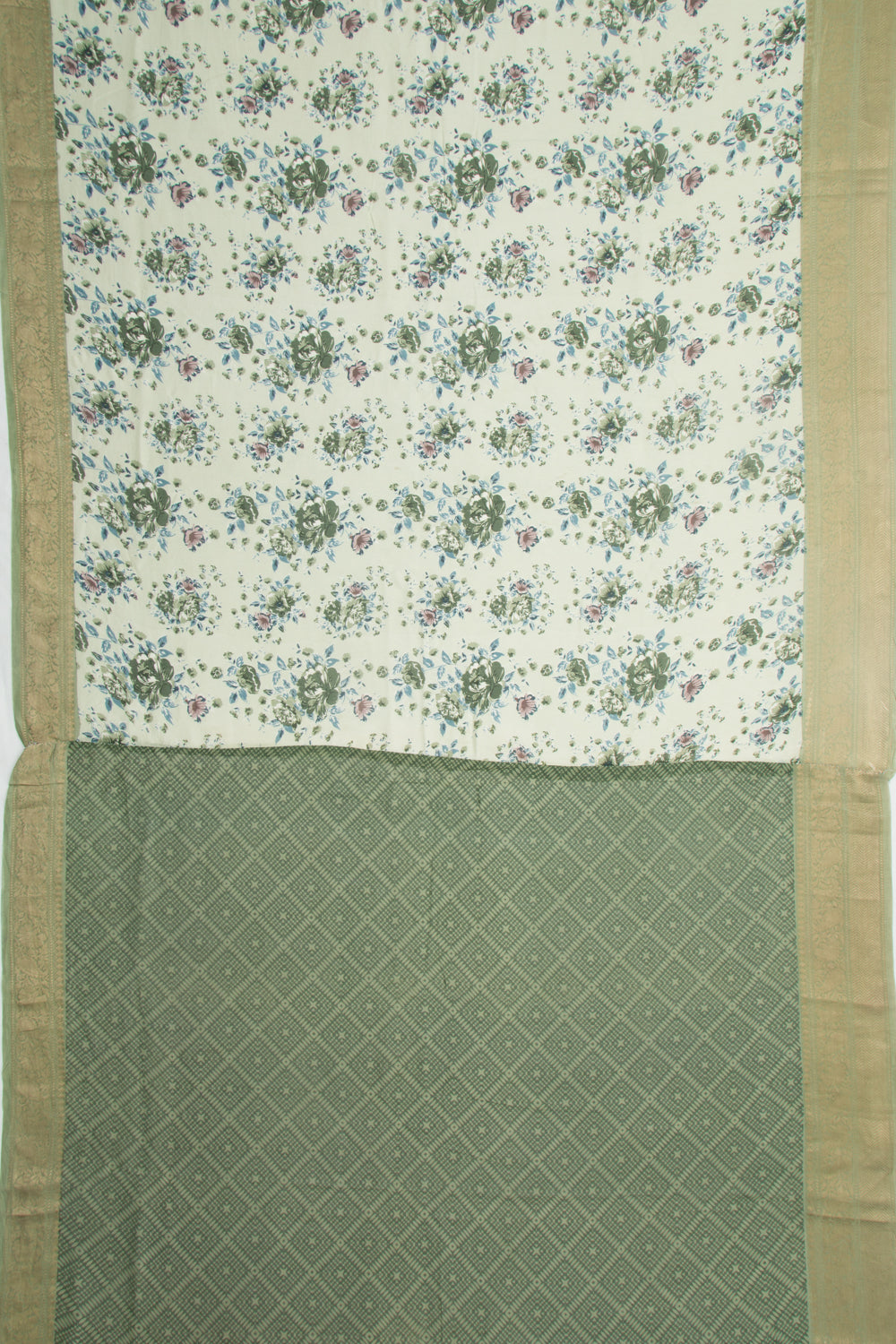 Chanderi Cotton Floral Printed Pastel Green Saree