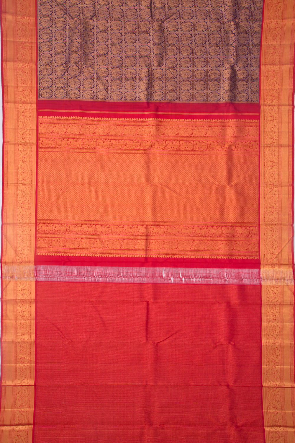 Kanchipuram Silk Checks And Butta Dark Blue Saree