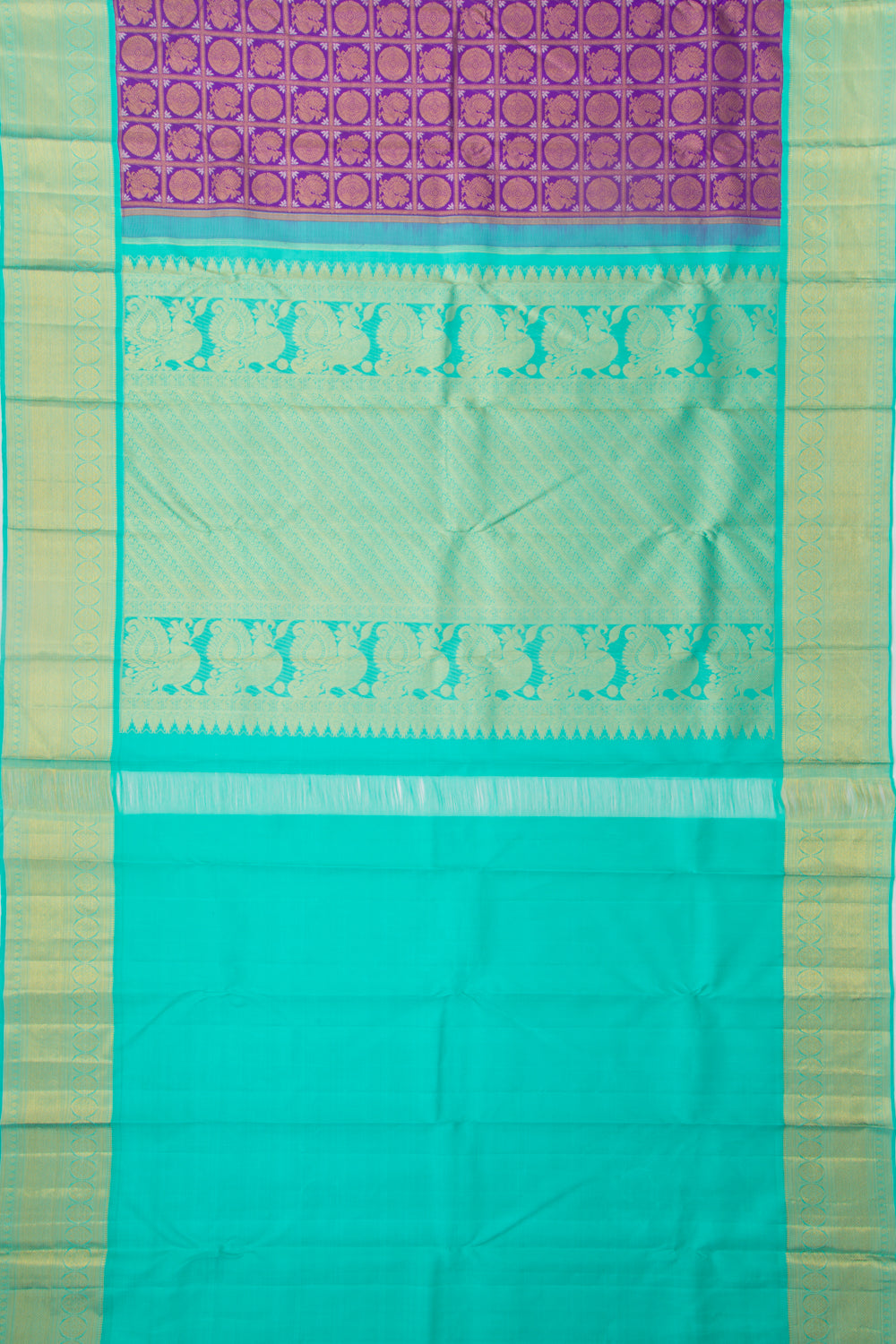Kanchipuram Silk Checks And Butta Violet Saree