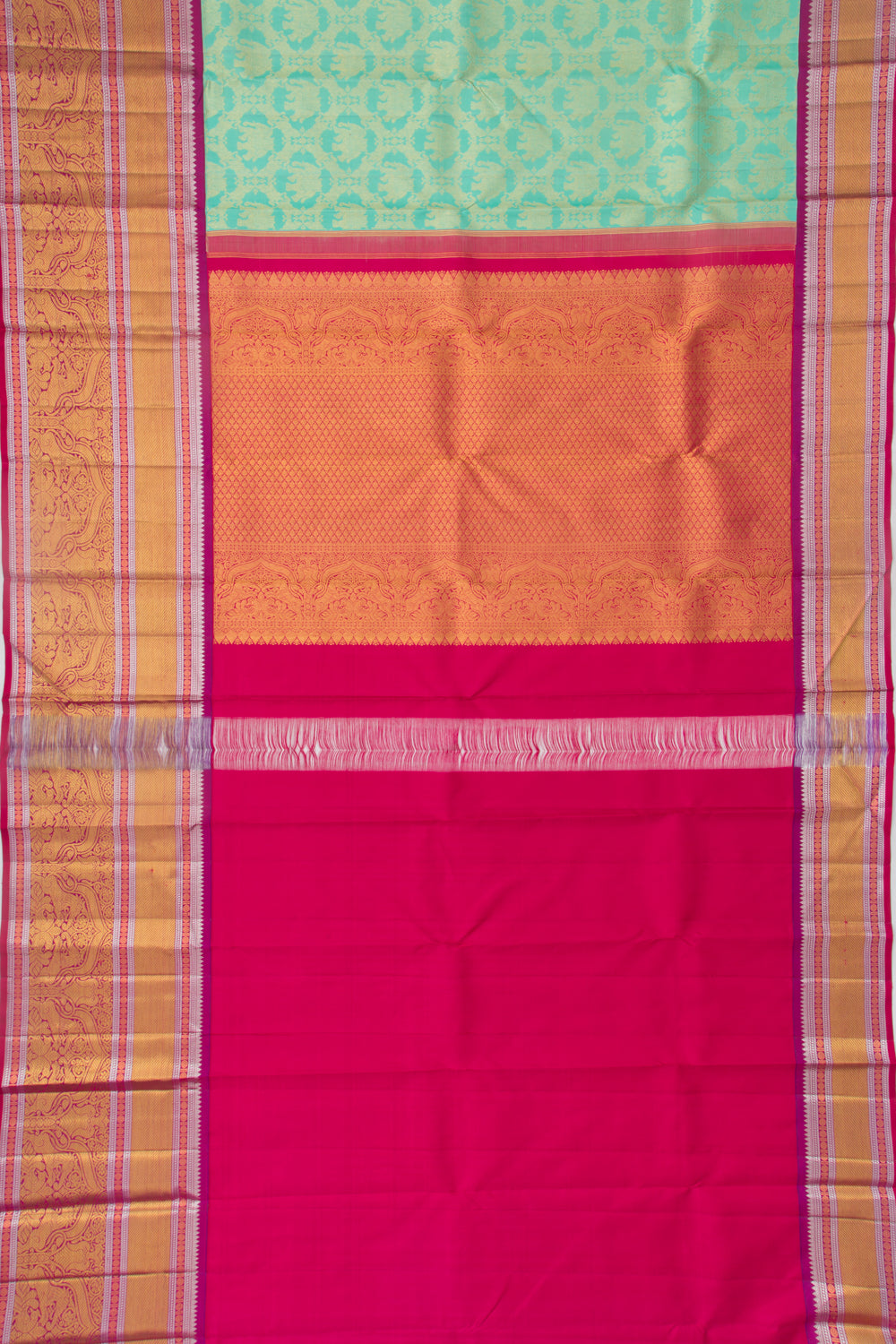 Kanchipuram Silk Jaal And Butta Sea Green Saree