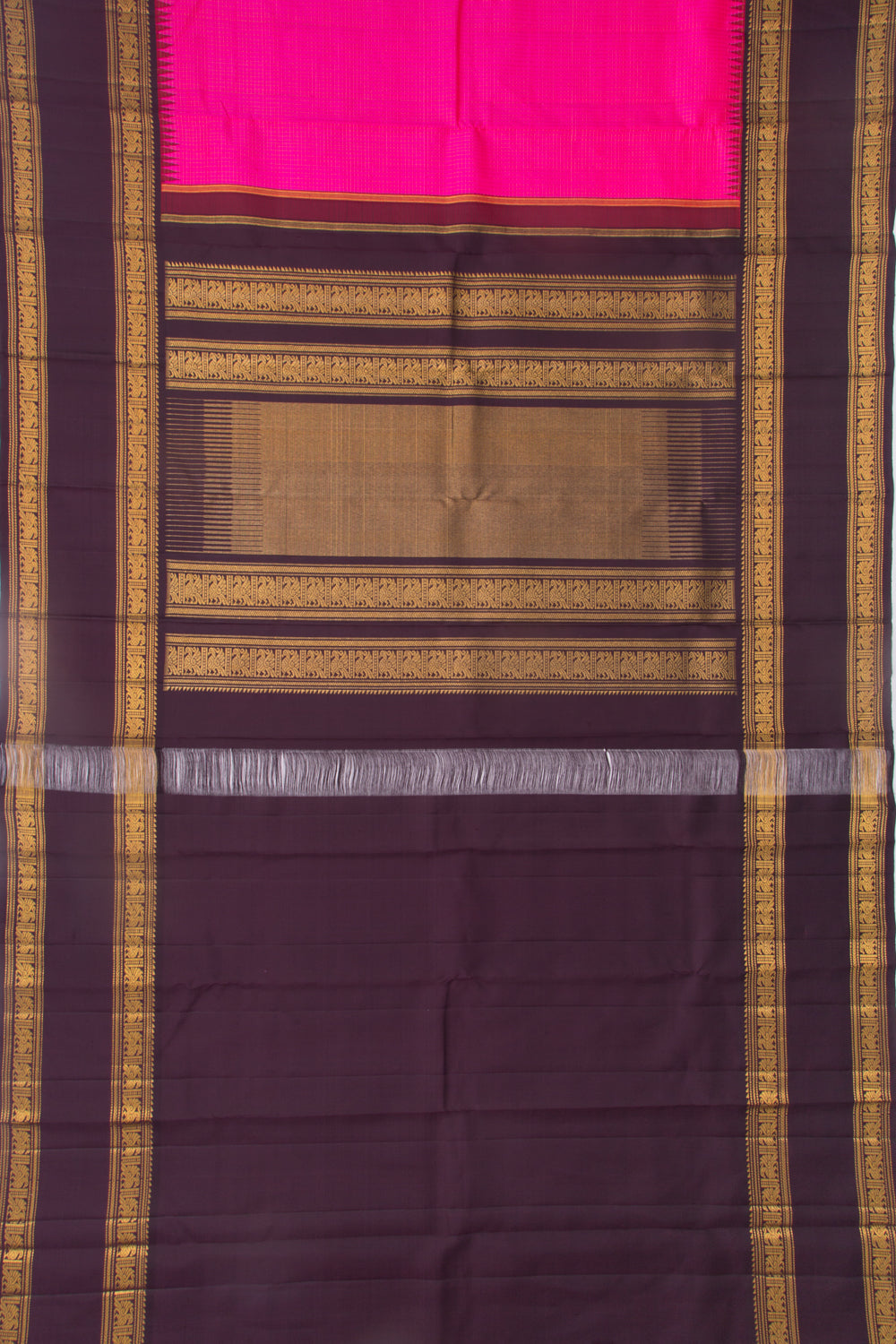 Kanchipuram Silk Checks Dark Pink Saree
