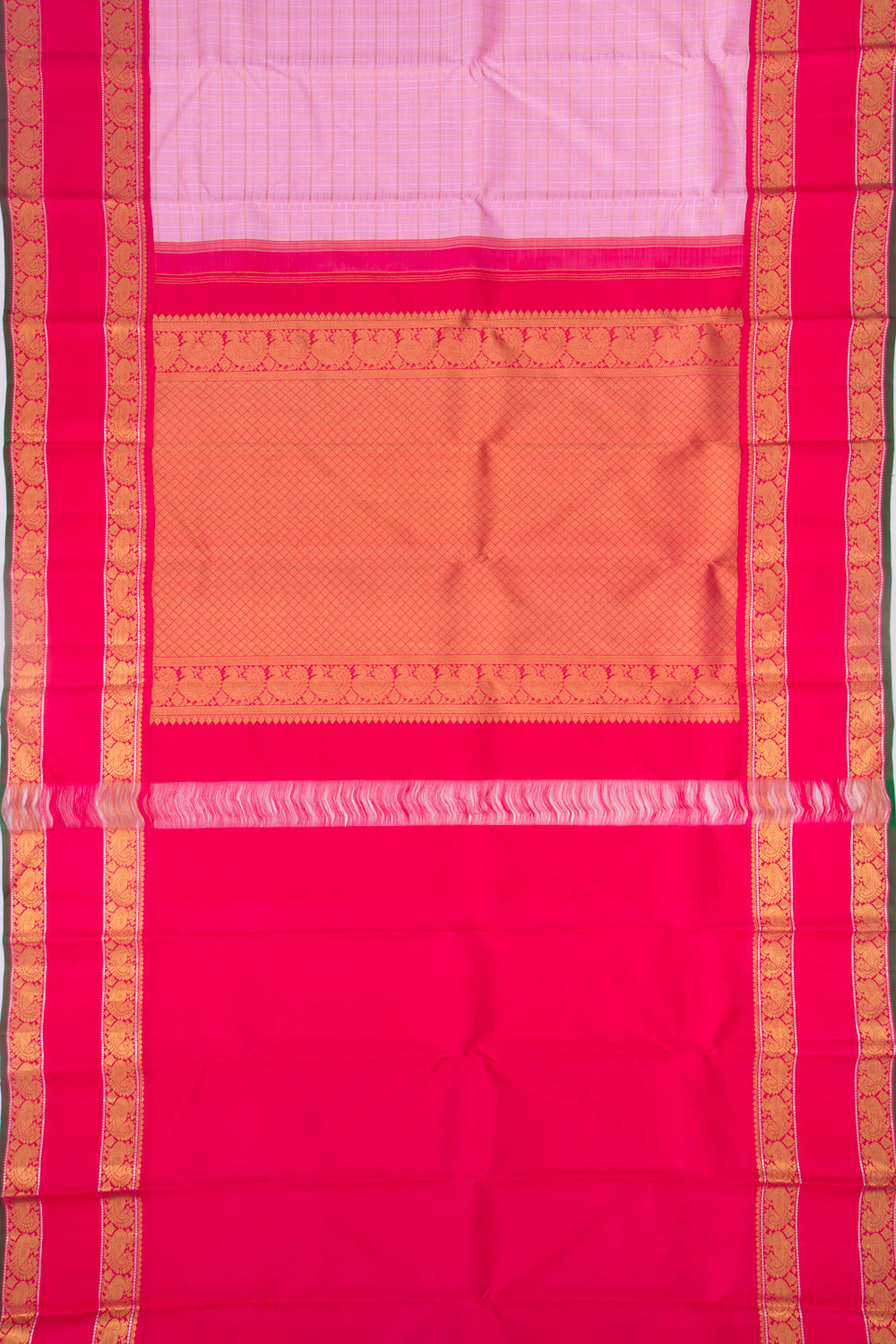 Kanchipuram Silk Checks Baby Pink Saree