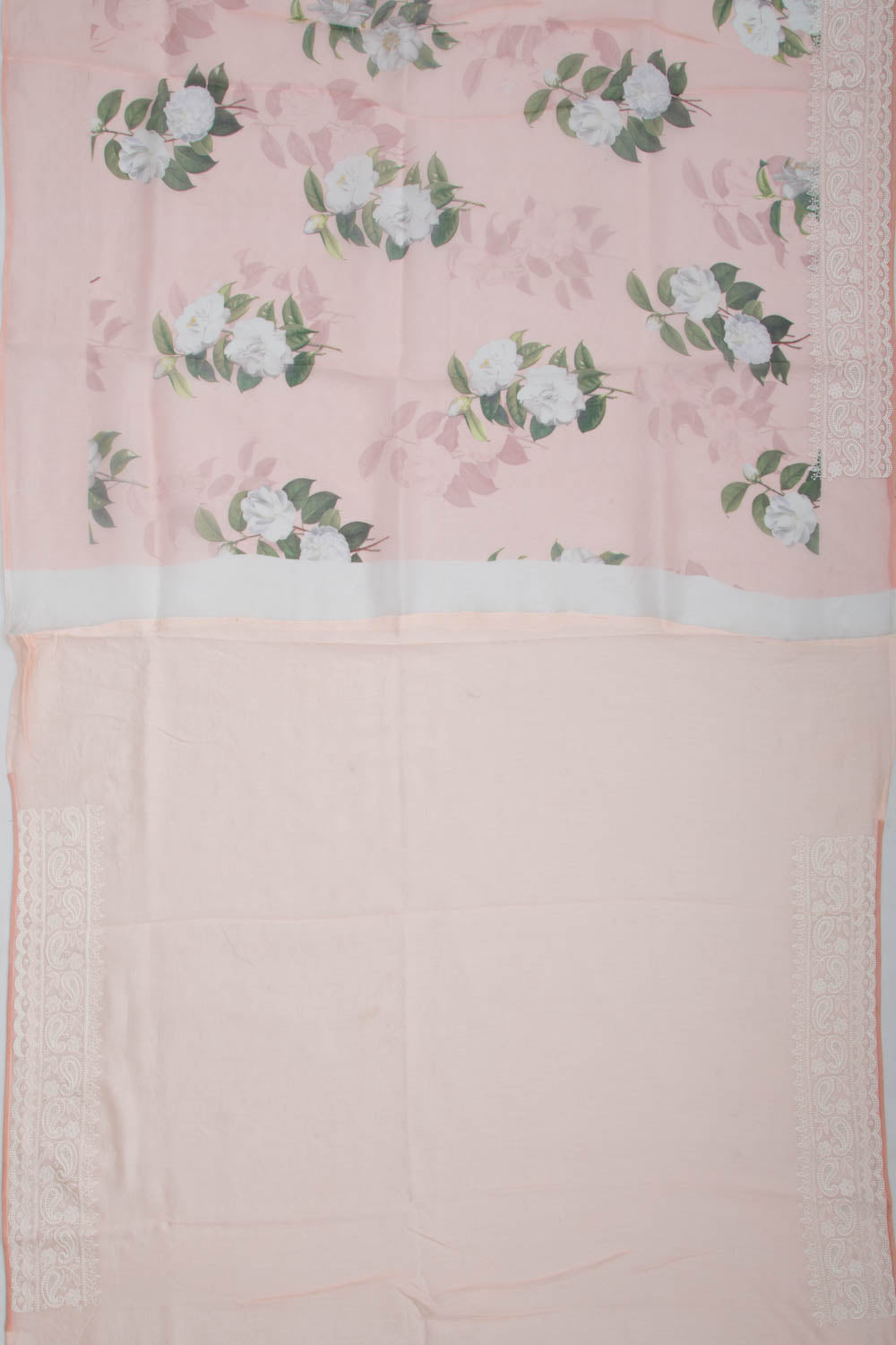 Organza Floral Printed Pastel Orange Saree