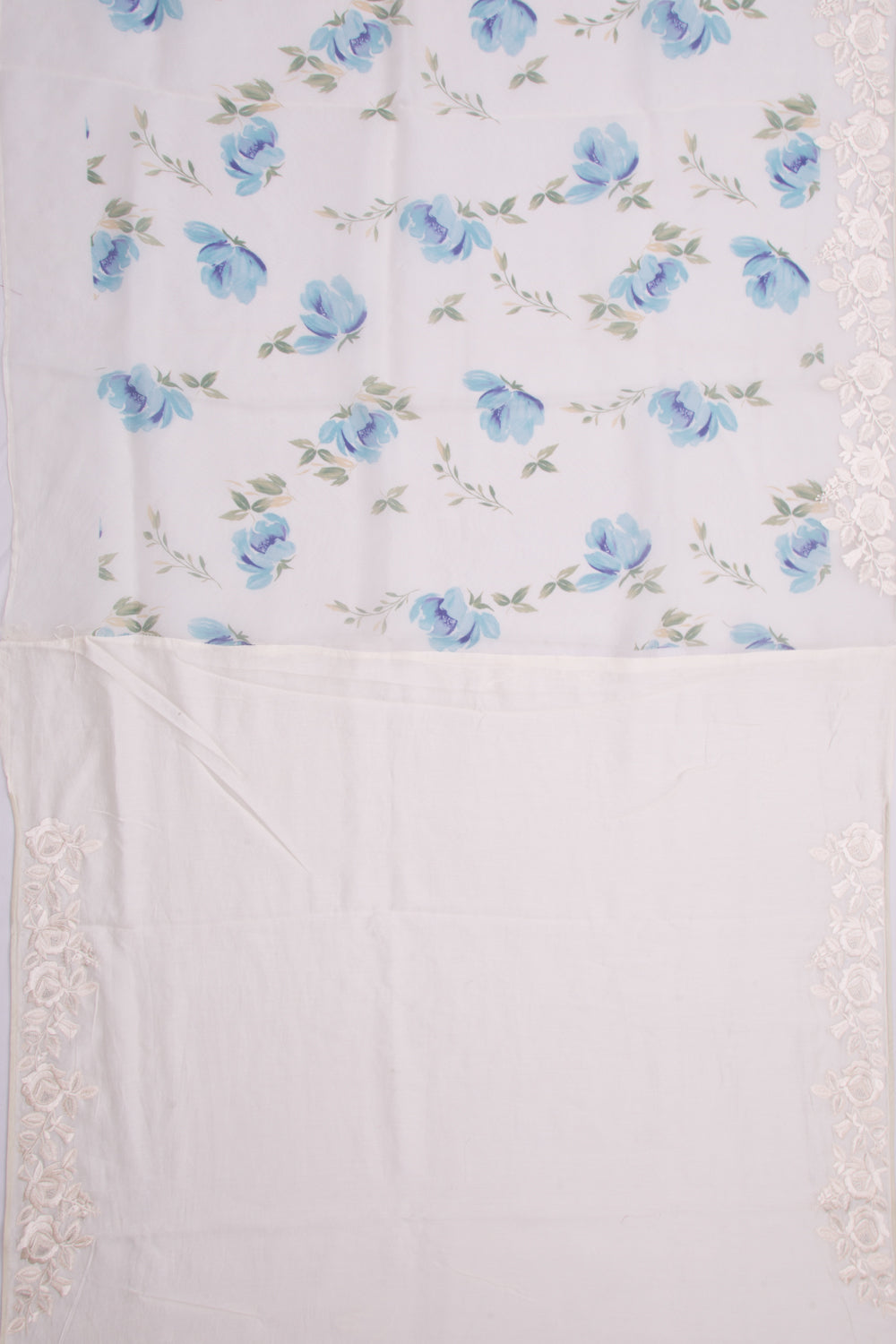 Organza Floral Printed Off White Saree