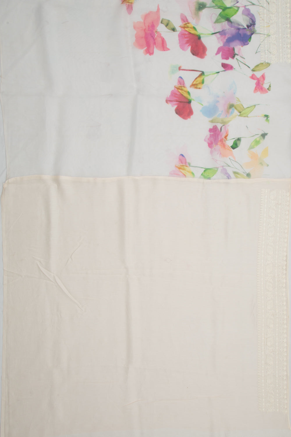 Organza Floral Printed Cream Saree