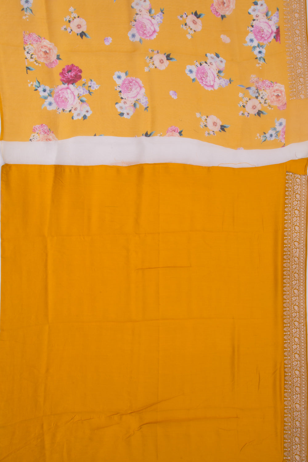Organza Floral Printed Mustard Yellow Saree