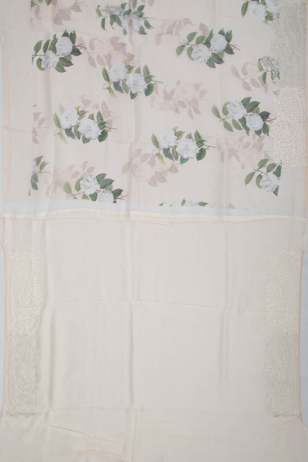 Organza Floral Printed Cream Saree