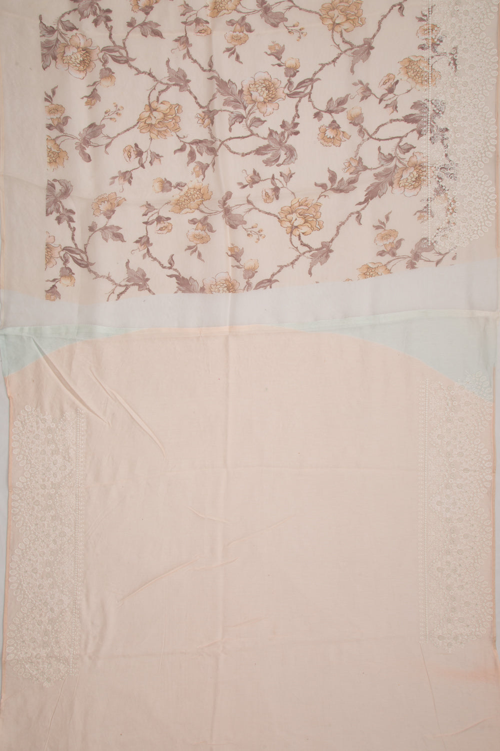 Organza Floral Printed Cream Saree