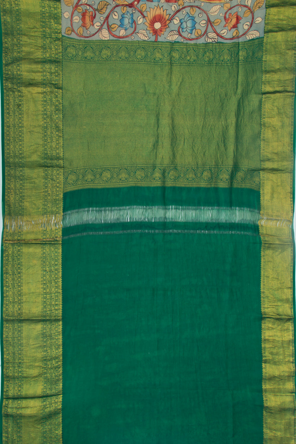 Kanchipuram Silk Kalamkari Blue Saree