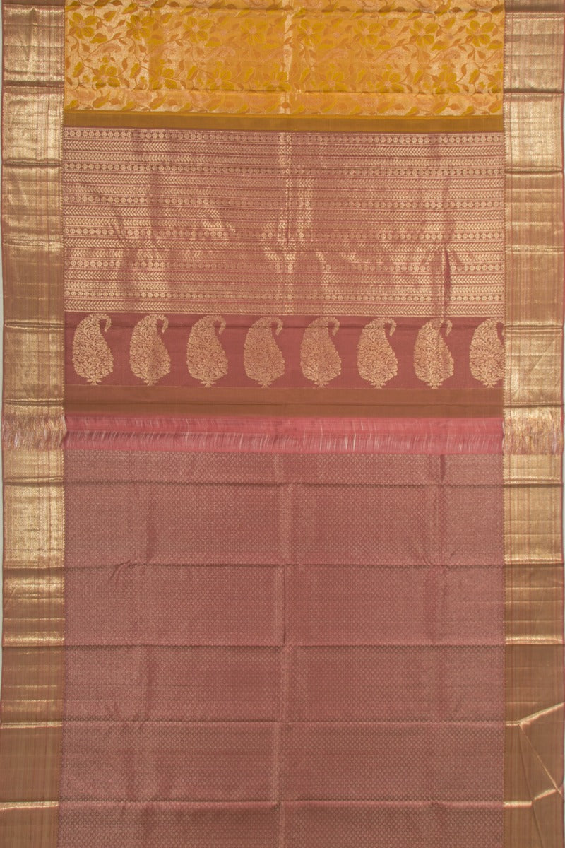 Taranga Kanchi Silk Tissue Jaal Mustard Yellow Saree