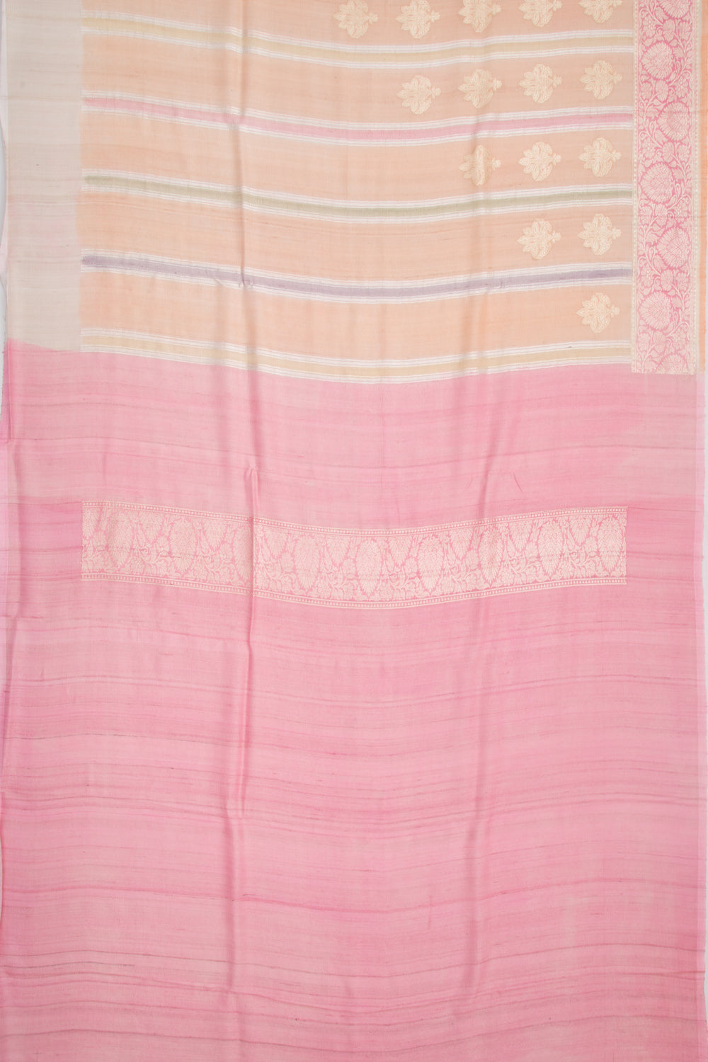 Banarasi Tussar Georgette Vertical Lines And Butta Peach Saree