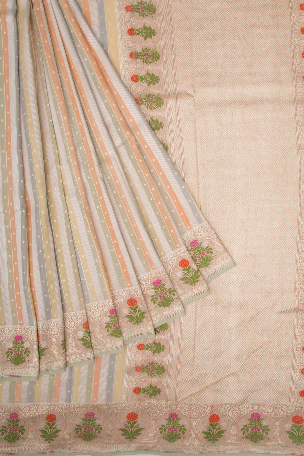 Banarasi Tussar Georgette Vertical Lines Multicolor Saree