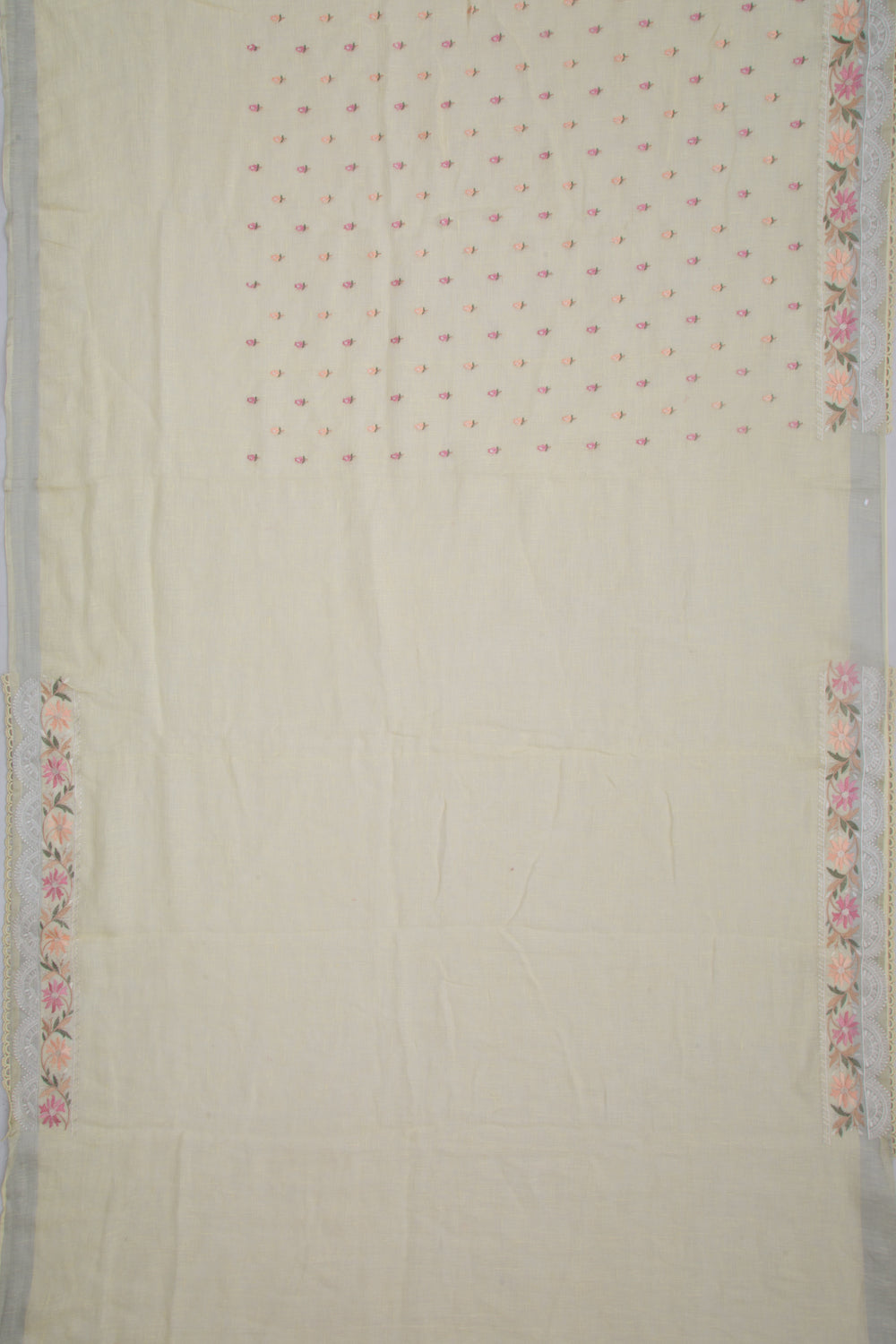 Pure Linen Embroidery Butta Yellow Saree