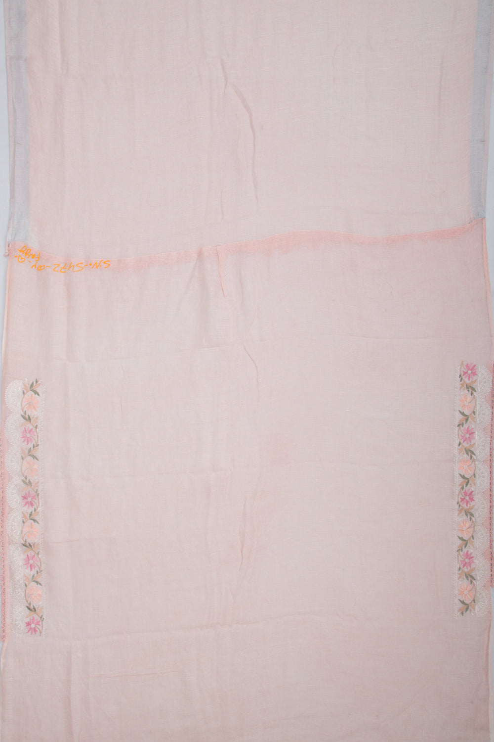 Pure Linen Embroidery Butta Pastel Pink Saree