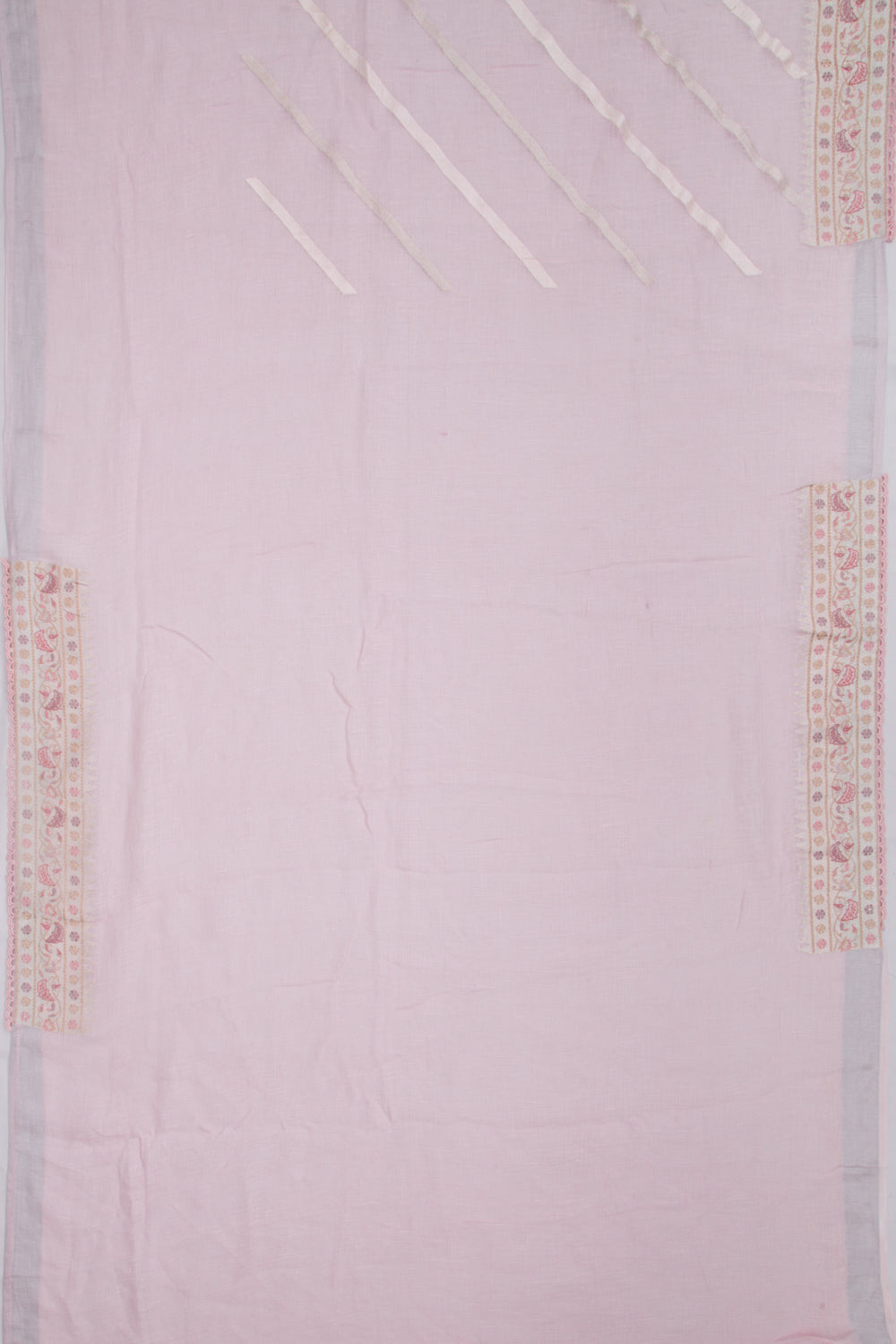 Pure Linen Diagonal Lines Pastel Pink Saree