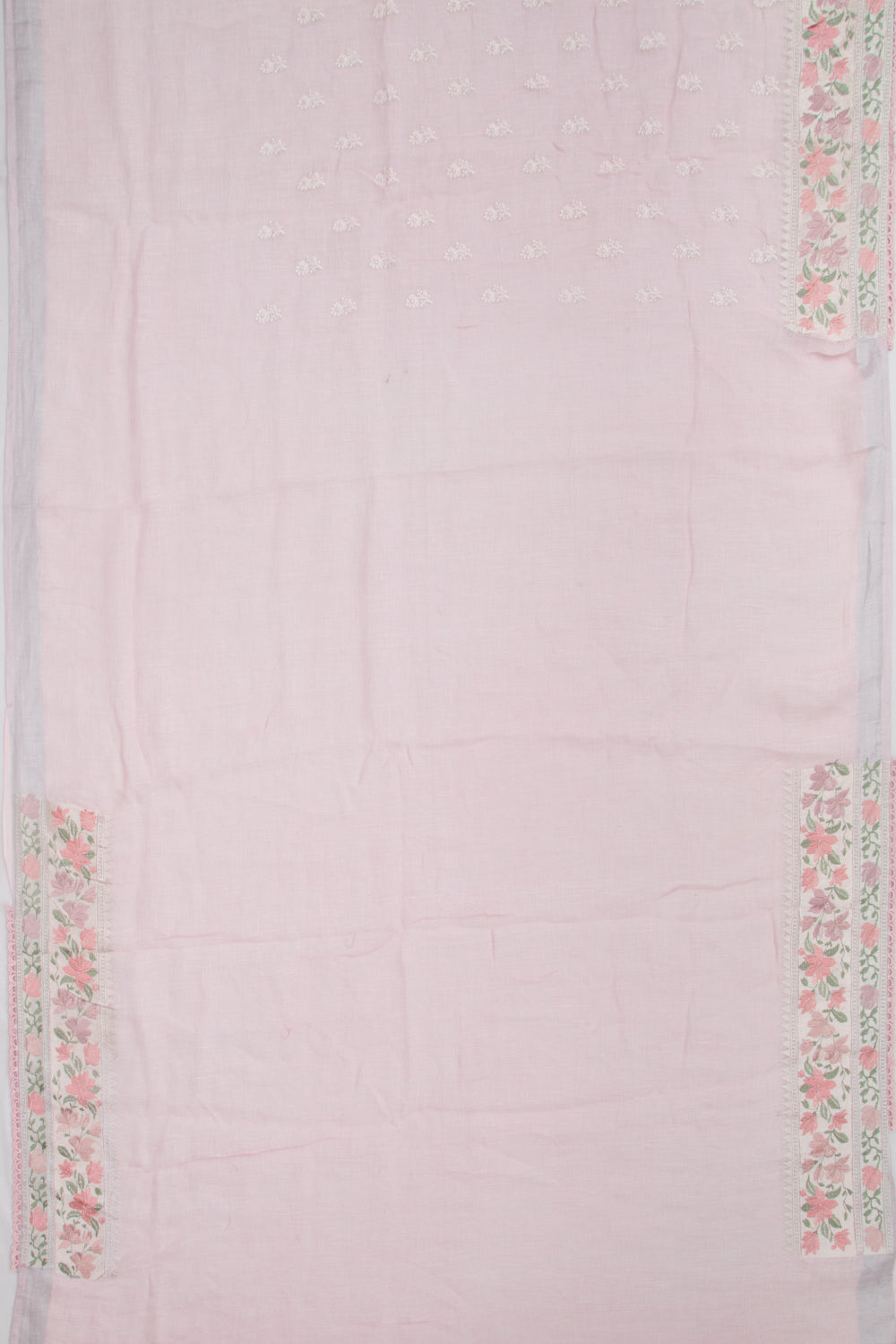 Pure Linen Embroidery Butta Pastel Pink Saree