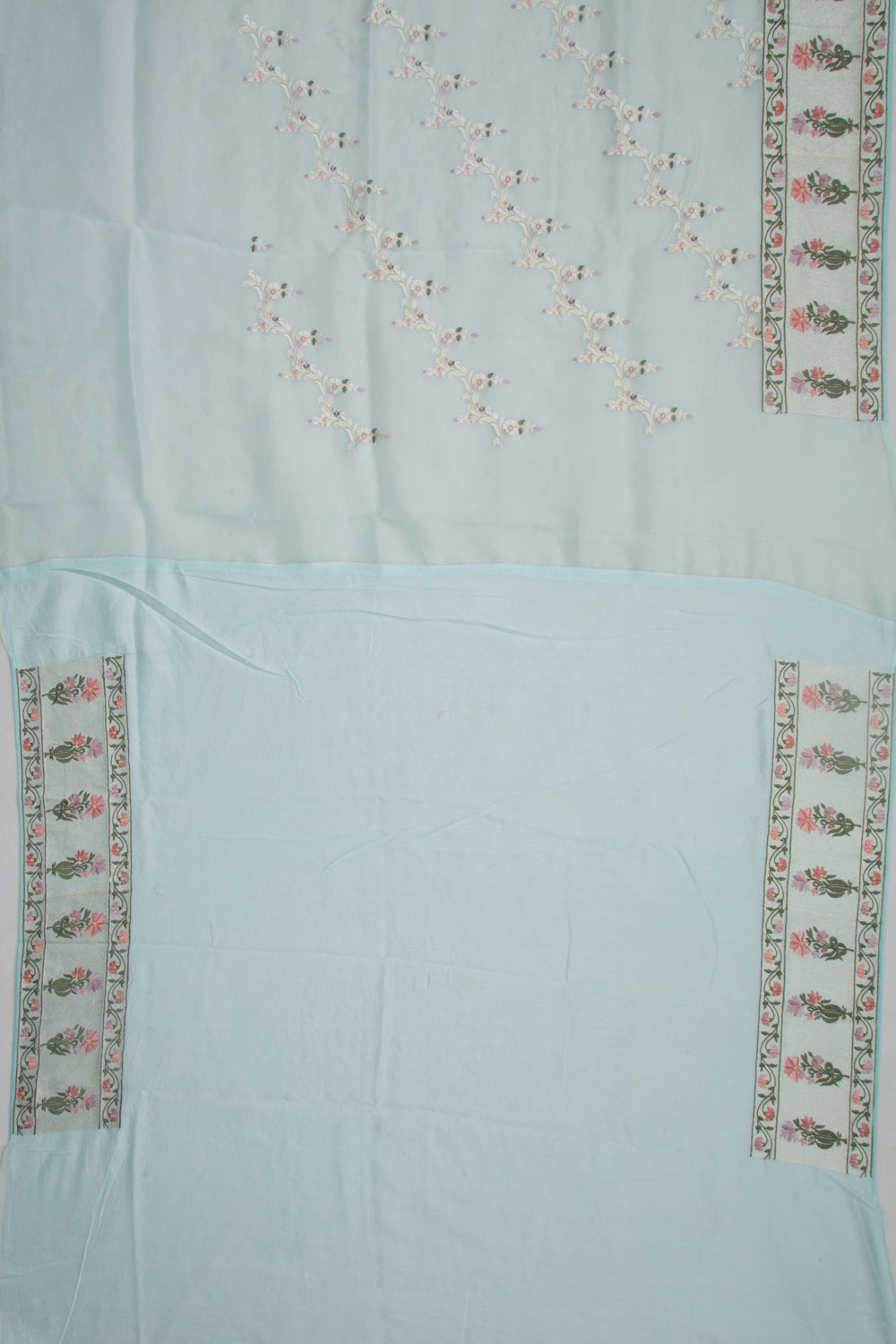 Organza Floral Embroidery Jaal Blue Saree