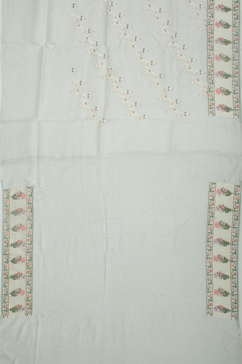 Organza Floral Embroidery Jaal Green Saree