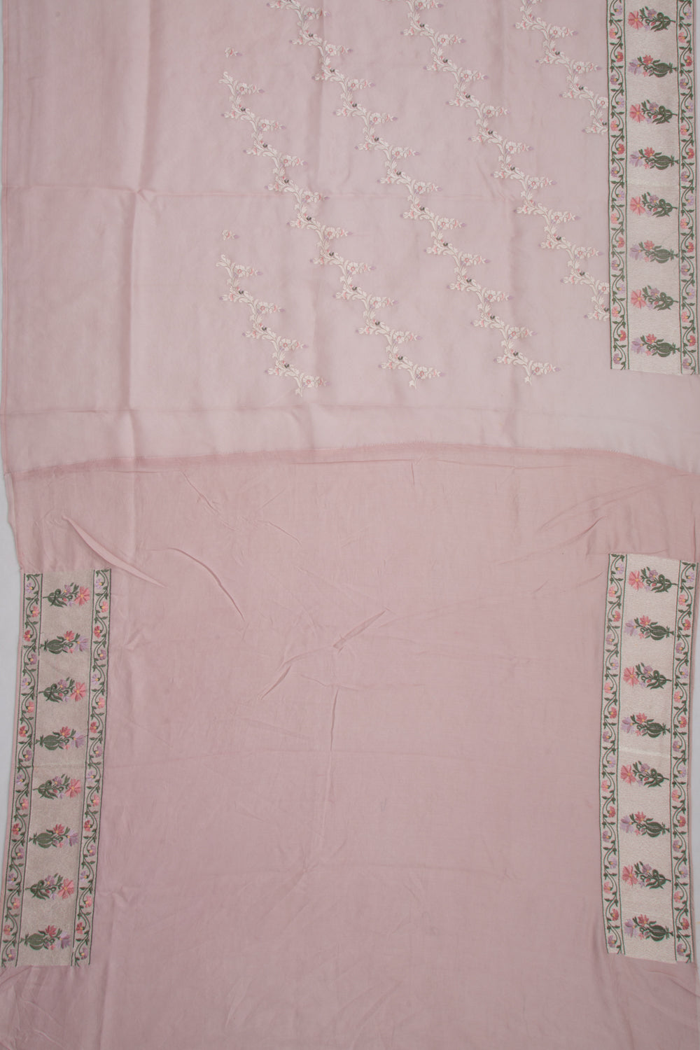 Organza Floral Embroidery Jaal Baby Pink Saree