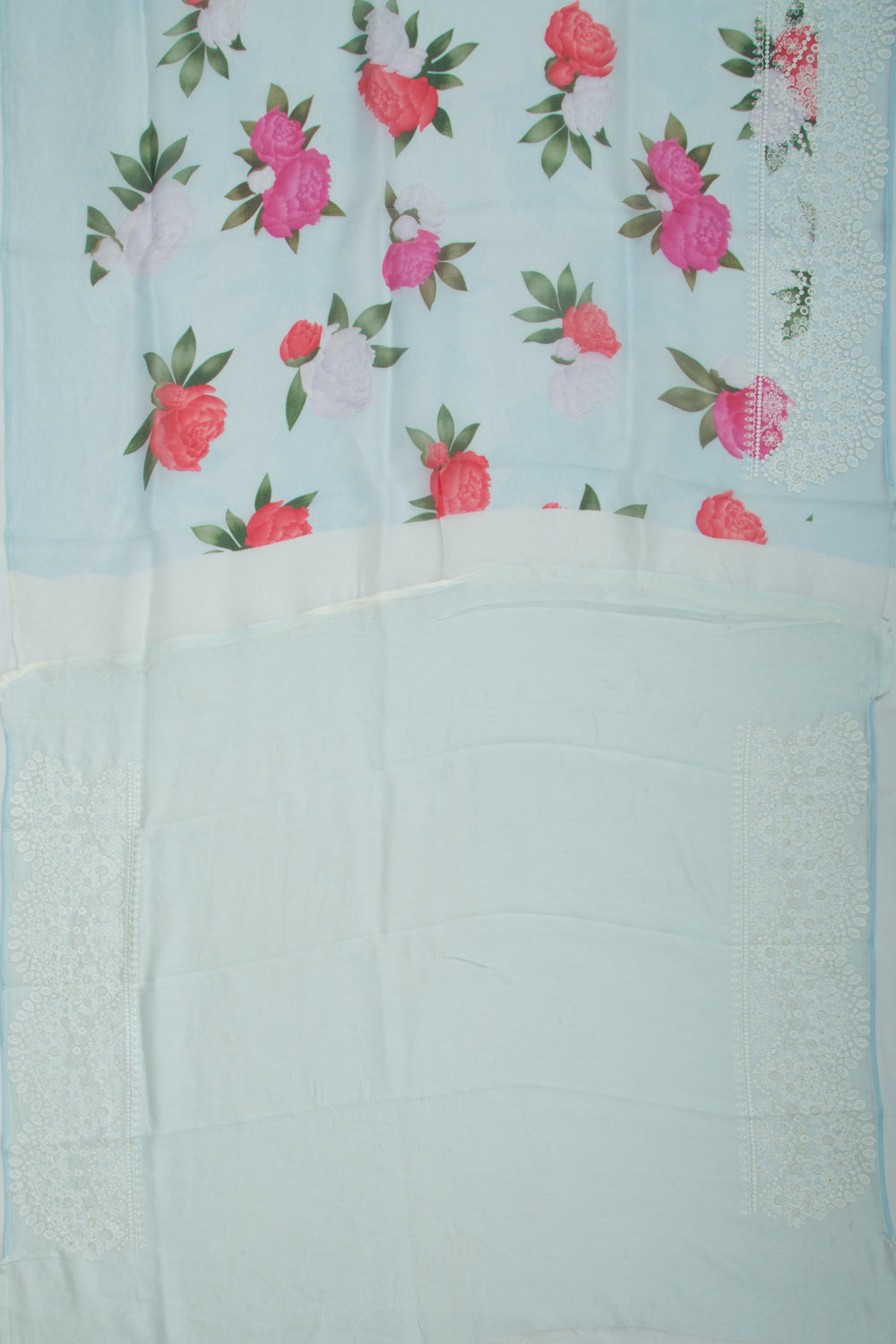 Organza Floral Printed Blue Saree