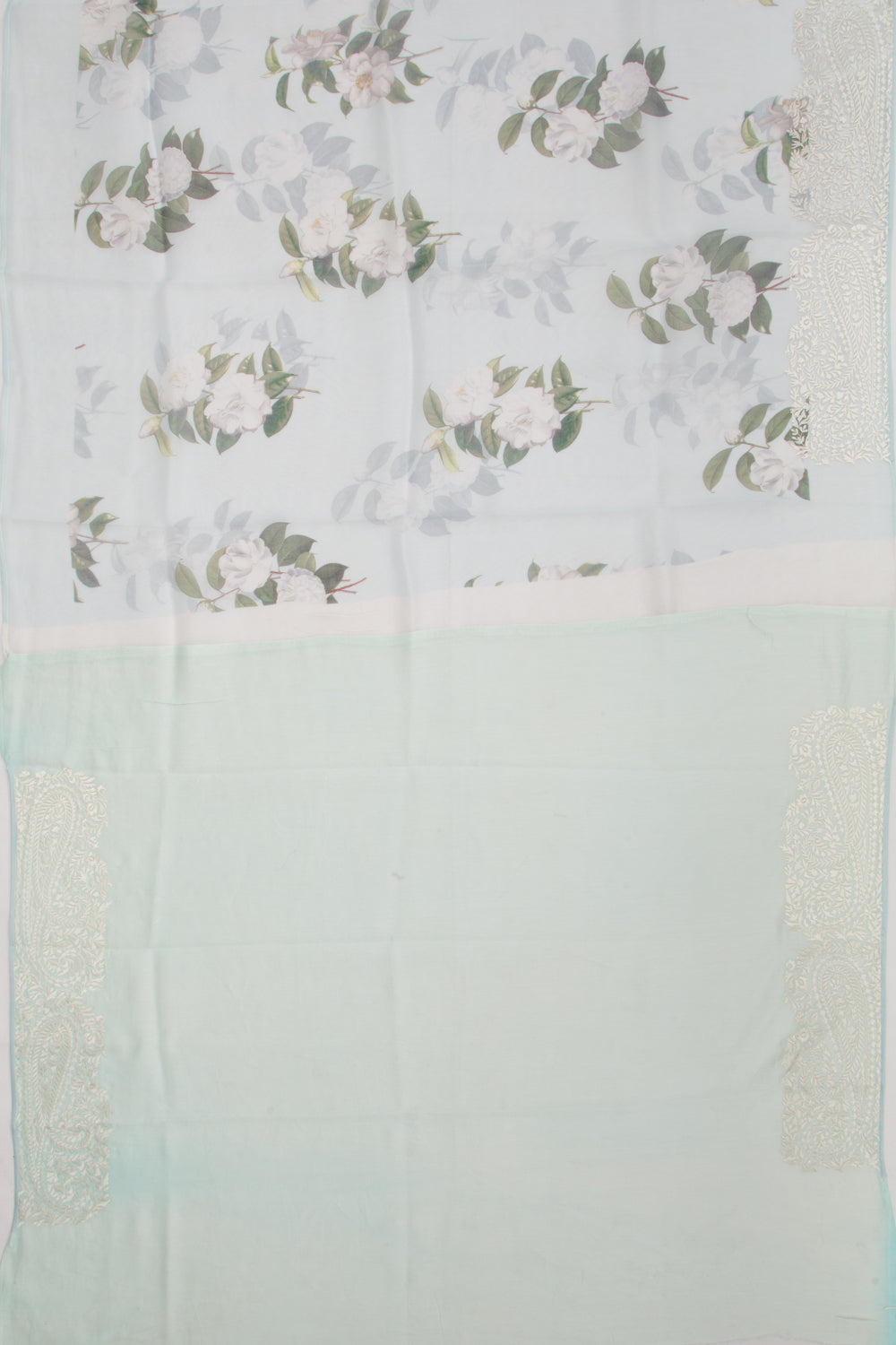 Organza Floral Printed Pastel Blue Saree