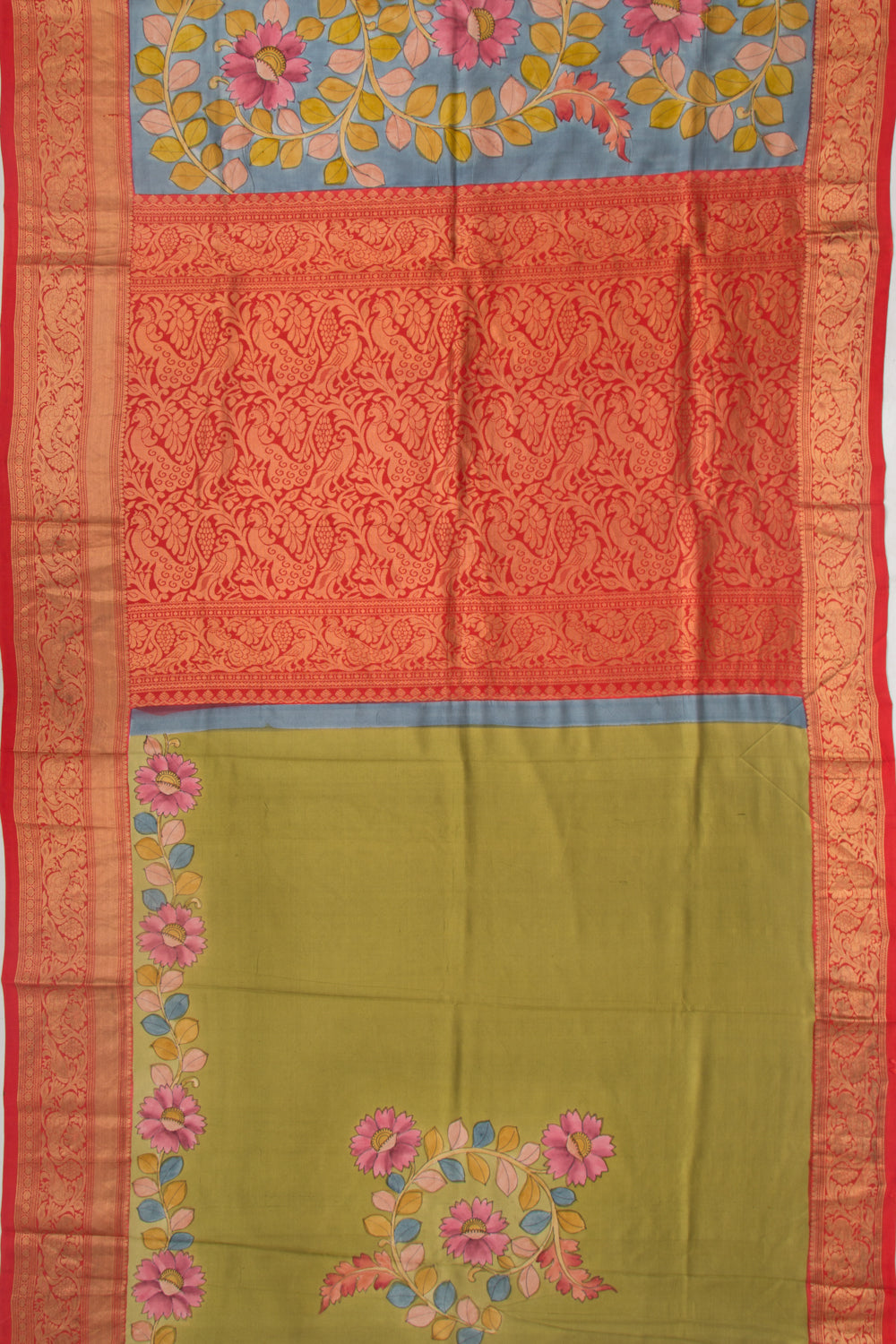 Kanchipuram Silk Kalamkari Blue Saree