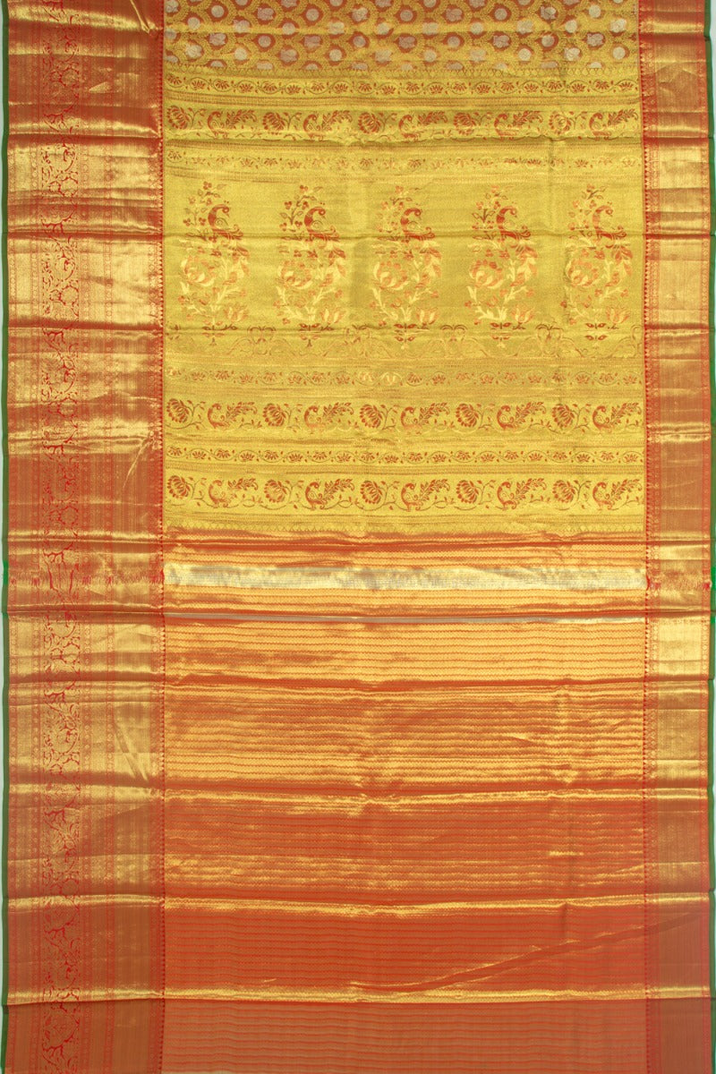 Taranga Kanchi Silk Tissue Jaal and Butta Orange Saree