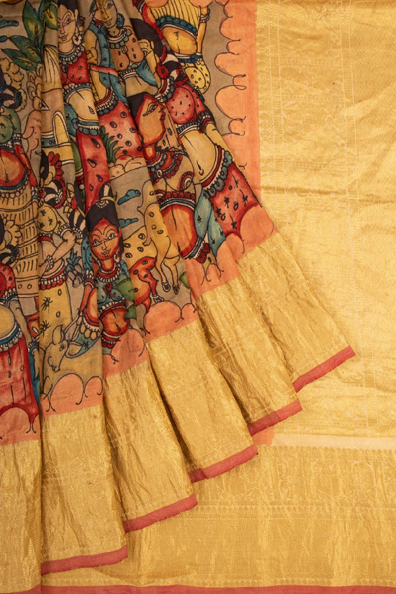 Kanchipuram Silk Kalamkari Grey Saree