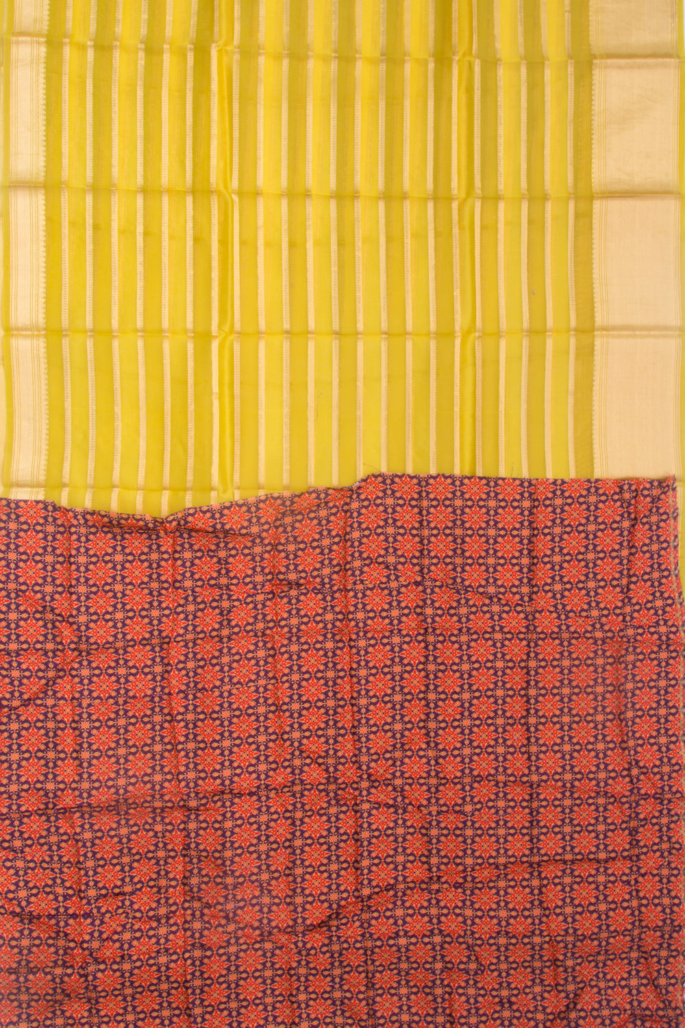 Organza Horizontal Lines Yellow Saree