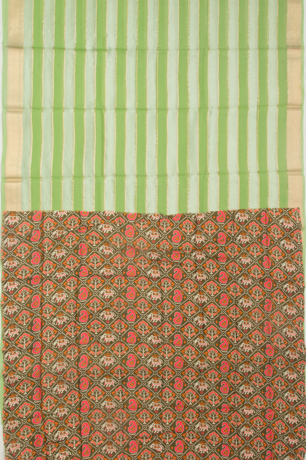 Organza Horizontal Lines Green Saree
