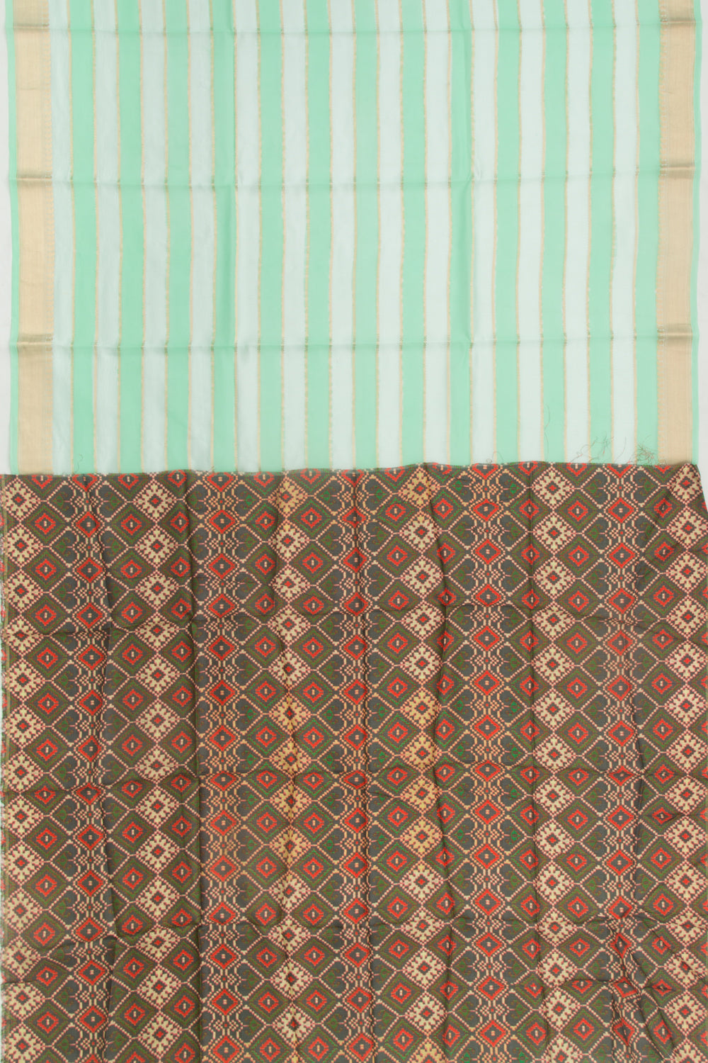 Organza Horizontal Lines Sea Green Saree