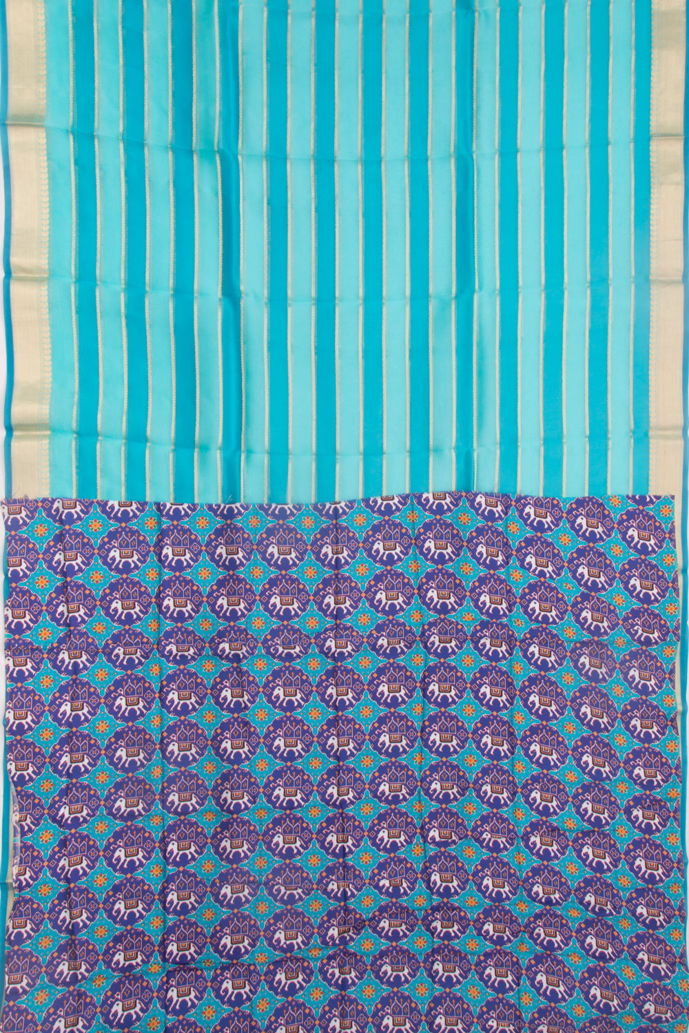 Organza Horizontal Lines Sky Blue Saree