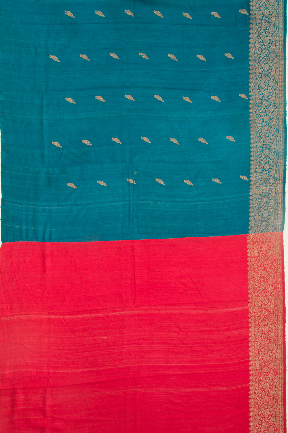 Bhagalpuri Tussar Butta Teal Blue Saree