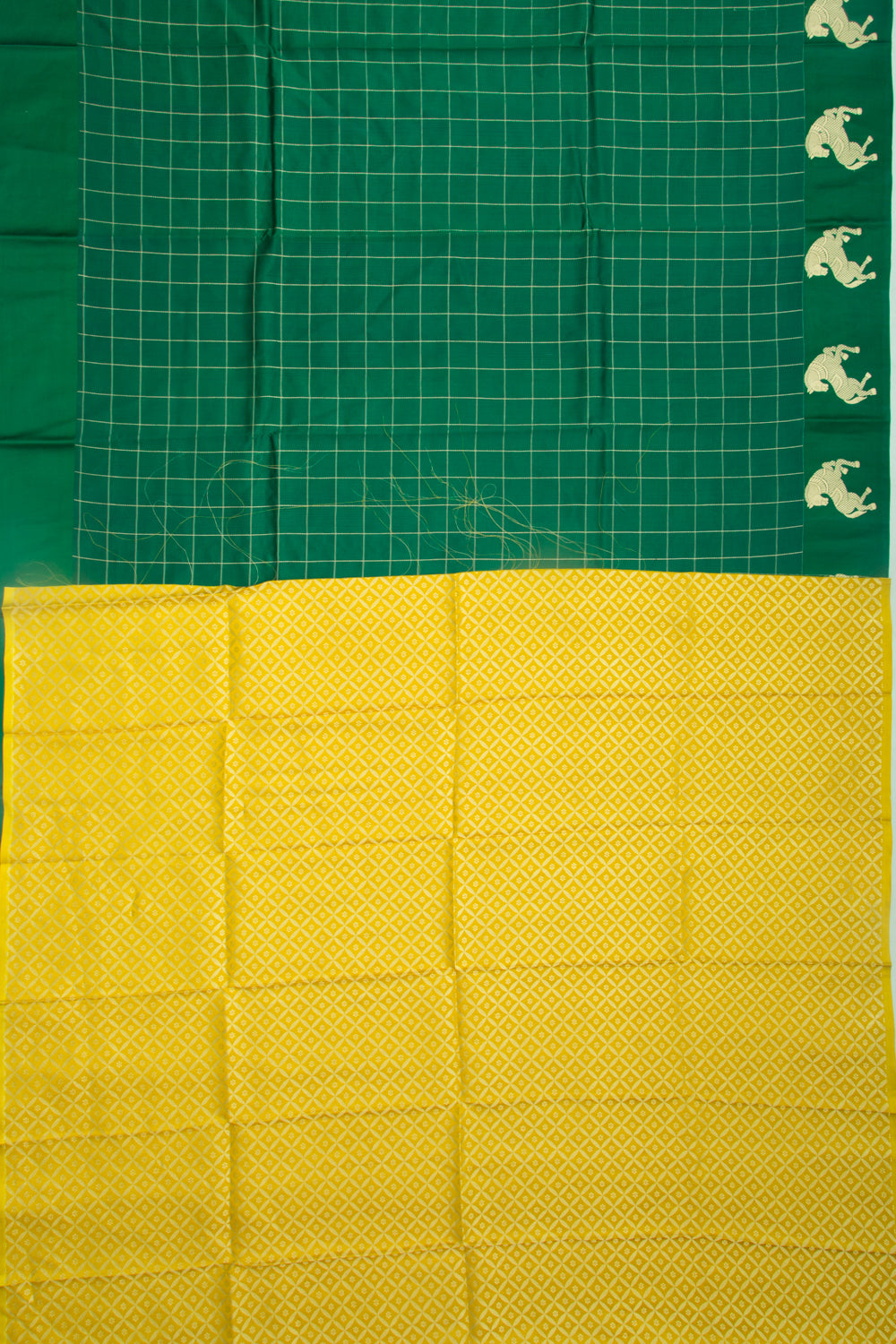 Banarasi Katan Silk Checks Green Saree