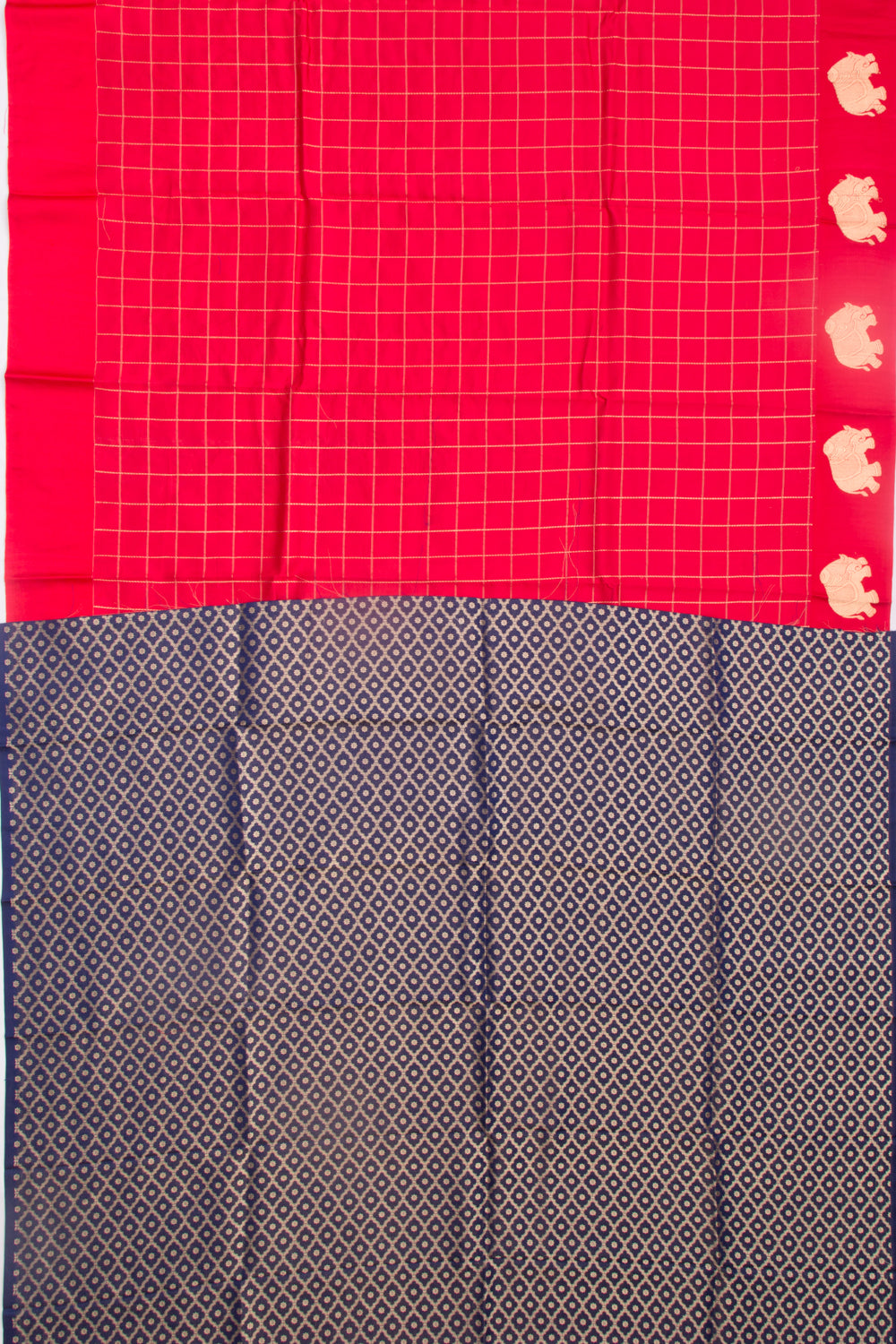 Banarasi Katan Silk Checks Red Saree