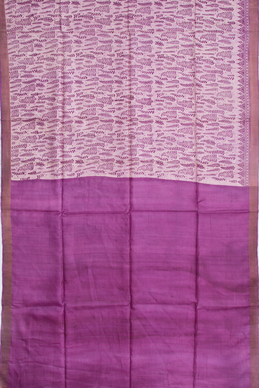 Tussar Block Printed Lilac Saree