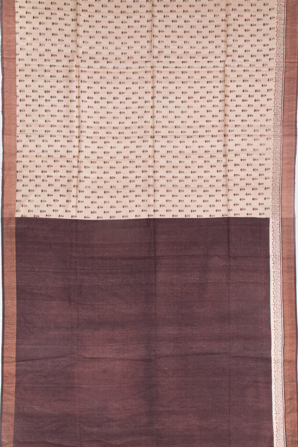 Tussar Block Printed Biege Saree