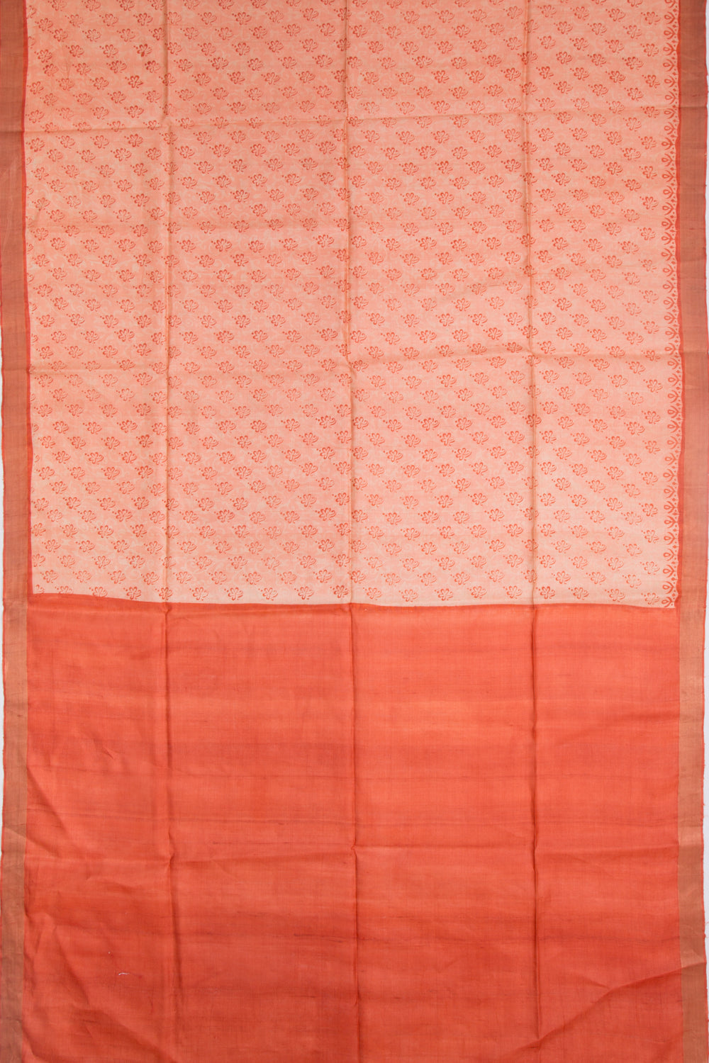Tussar Floral Printed Pastel Orange Saree