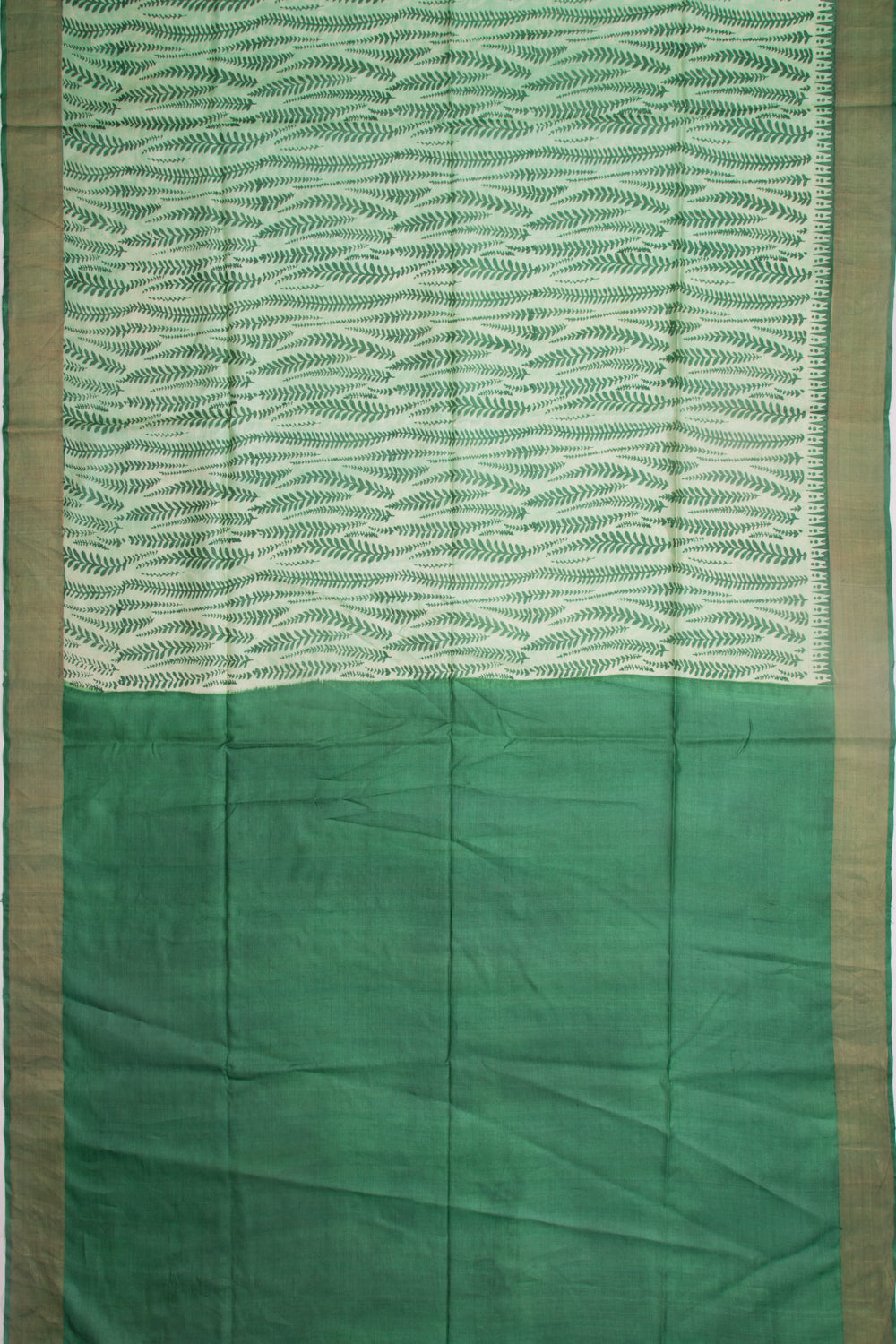 Tussar Block Printed Pastel Green Saree