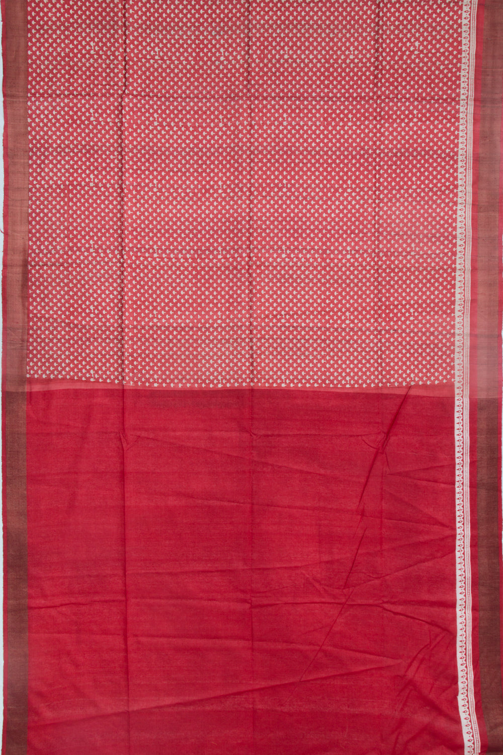 Tussar Block Printed Brick Red Saree