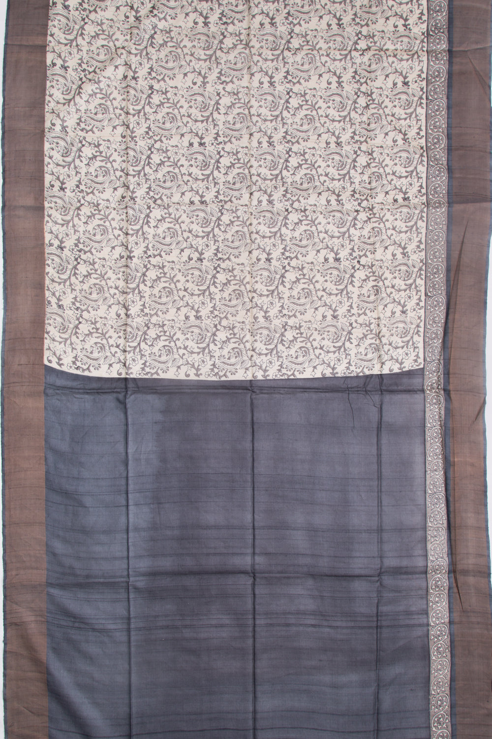 Tussar Floral Printed Off-White Saree