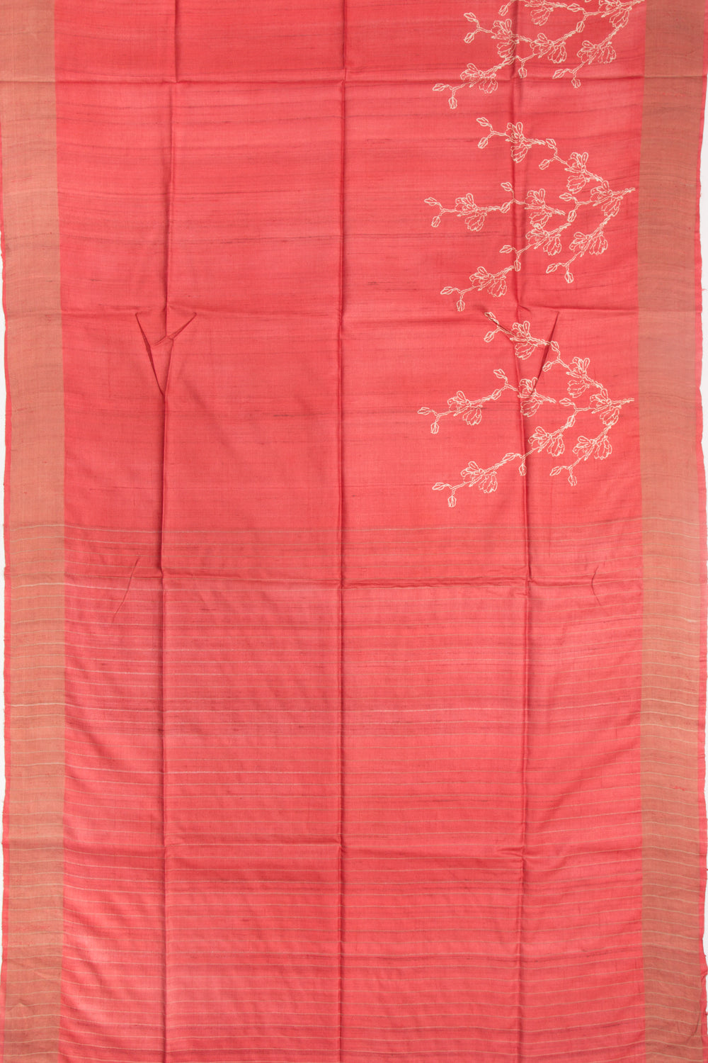 Tussar Block Printed Brick Red Saree
