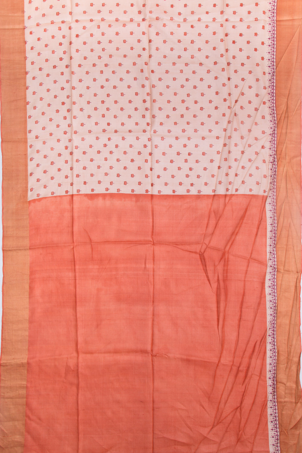 Tussar Block Printed Peach Saree