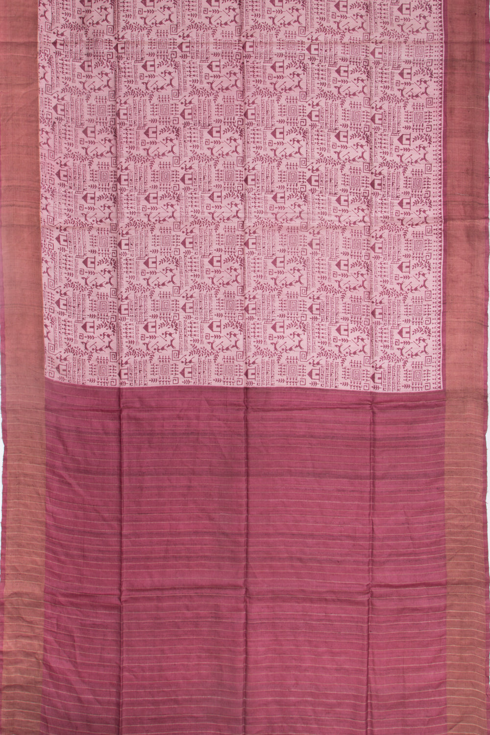 Tussar Block Printed Cream Saree