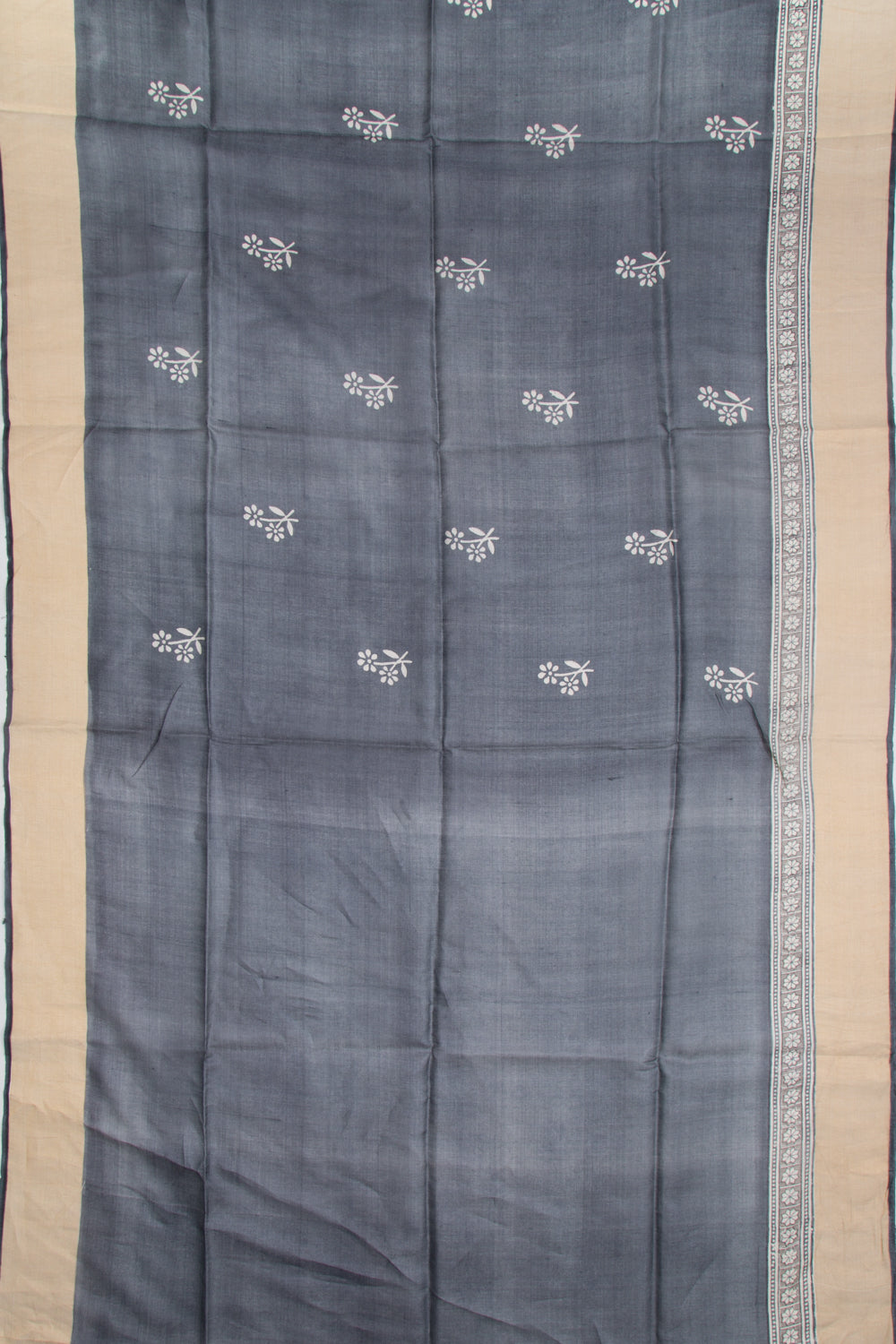 Tussar Block Printed Grey Saree