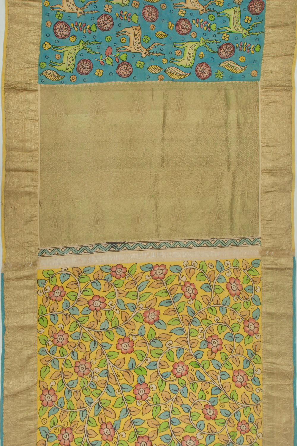 Kanchipuram Silk Kalamkari Blue Saree